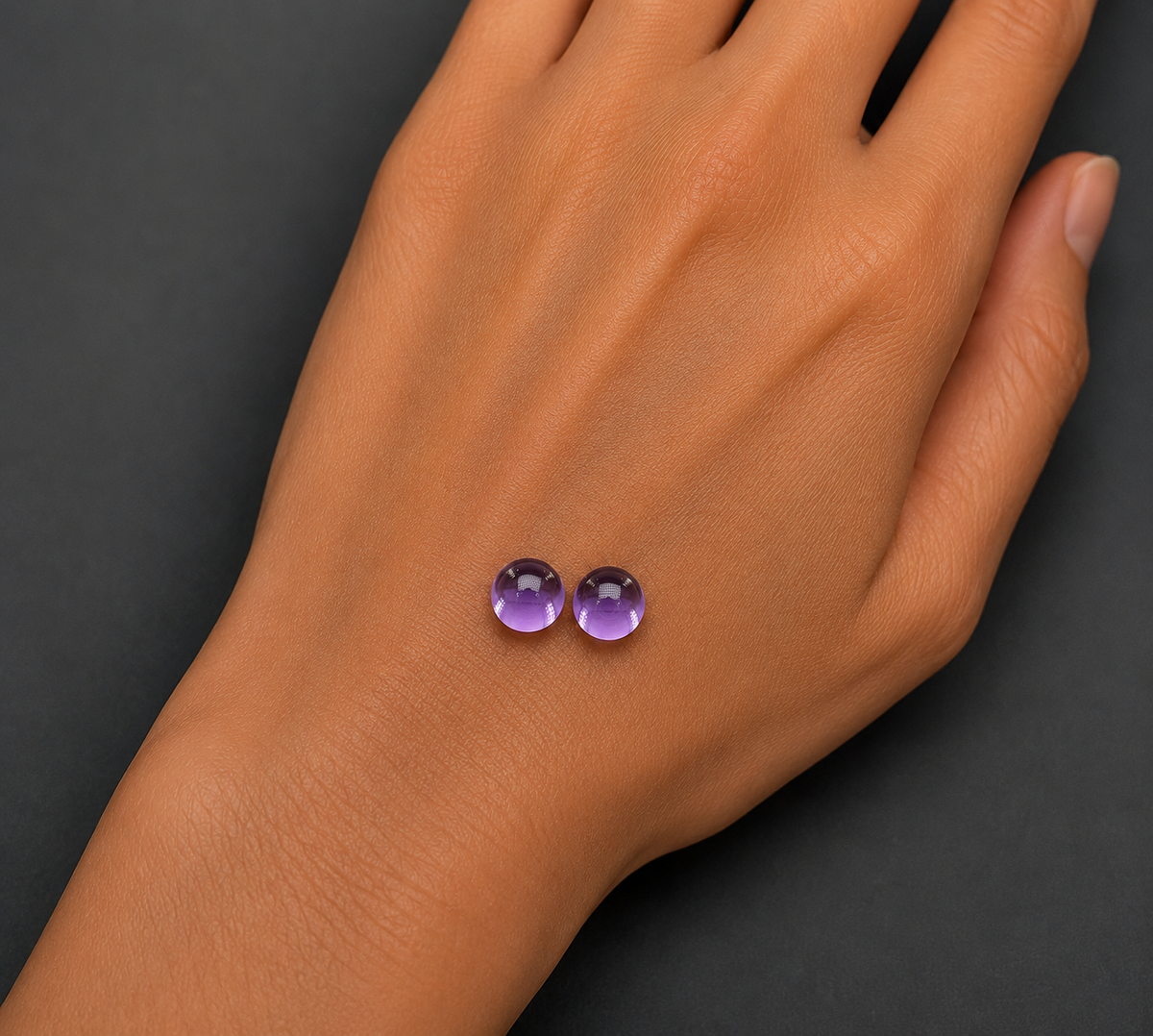 Ametista Naturale Tondi Cabochon 8.00ct - Coppia Viola Intenso
